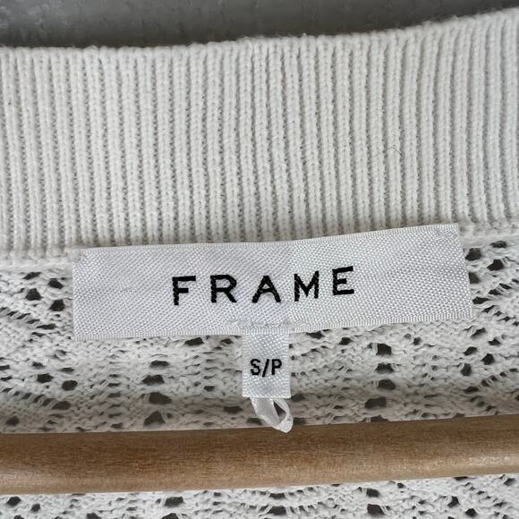 Frame Cardigan Sweater Chain Lace Women's Size S White Pointelle Knit V-Neck - Picture 8 of 10